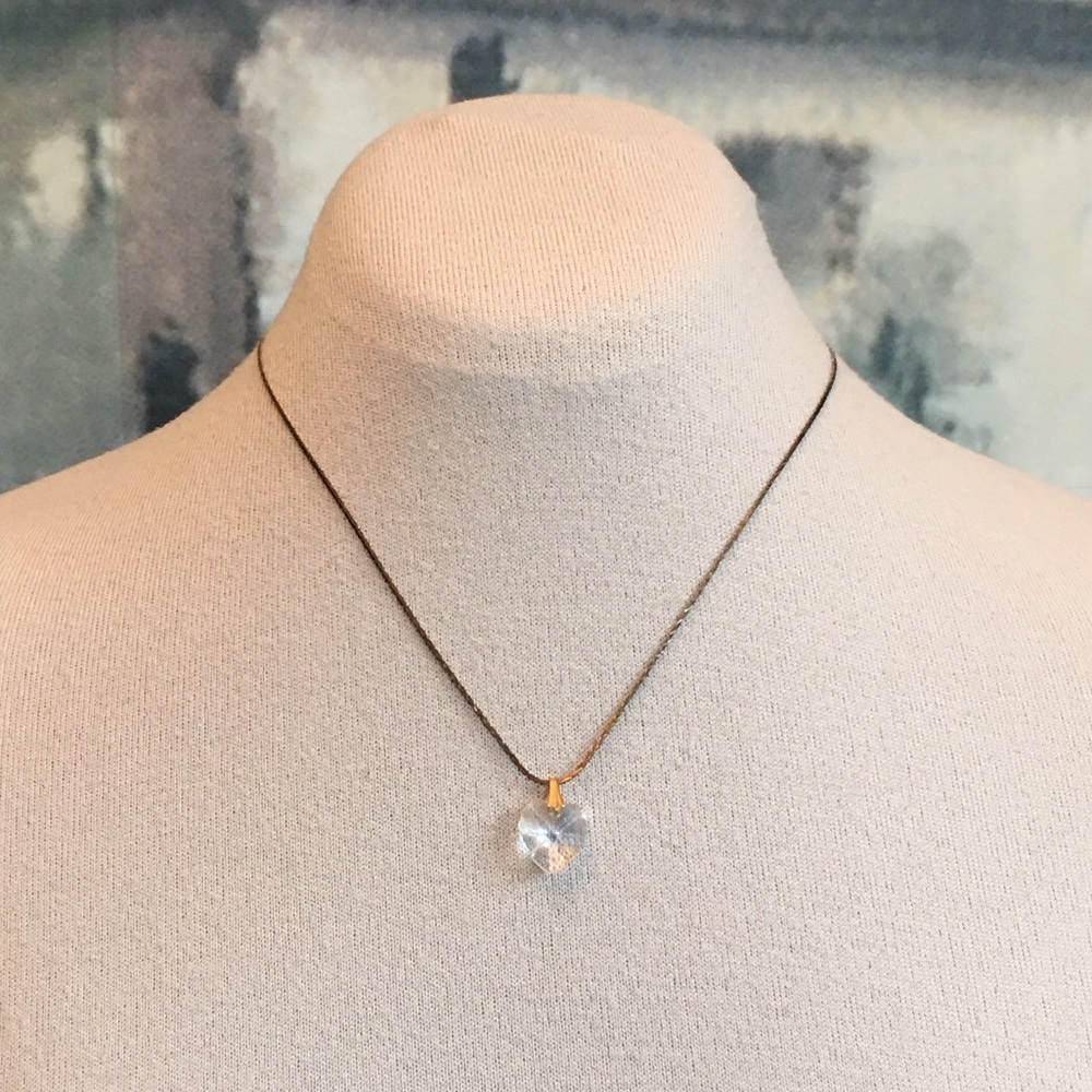 Vintage 70s Crystal Heart Gold Necklace